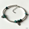N4450d Bracelet Cheville Turquoise Verte Perles Argent 925 Massif Fait Main - Bijoux de pieds en ligne Ninanina
