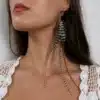 N4452 Boucles d'oreilles longues plumes Argent 925 massif boheme - Bijoux d'oreille femmes en ligne Ninanina