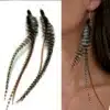 N4452b Boucles d'oreilles longues plumes Argent 925 massif boheme - Bijoux d'oreille femmes en ligne Ninanina