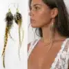 N4454c Boucles d'oreilles créoles plumes véritables Argent 925 massif - Bijoux d'oreille en ligne Ninanina