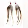 N4455A Boucles d'oreilles longues plumes Argent 925 perle orange - Bijoux d'oreille femmes en ligne ninanina