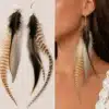 N4456 Boucles d'oreilles femme plumes Argent massif boheme - Bijoux d'oreille en ligne Ninanina