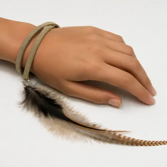 N4460 Bracelet plumes naturelles femme Argent 925 style boheme Bijoux bracelets femmes en ligne Ninanina
