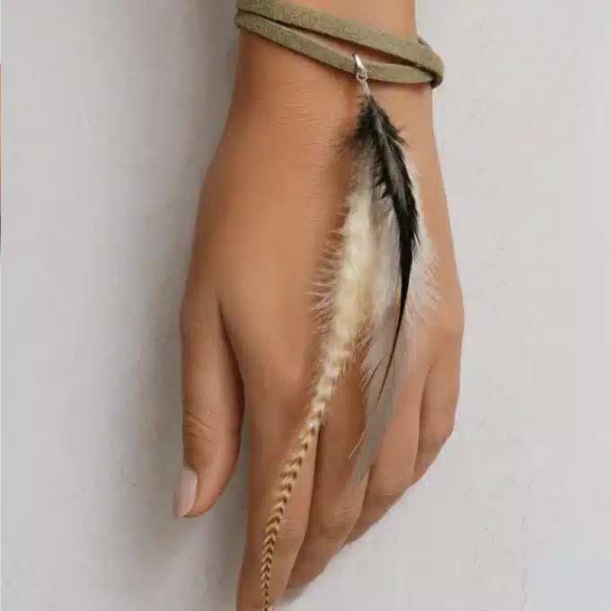 N4460b Bracelet plumes naturelles femme Argent 925 style boheme Bijoux bracelets femmes en ligne Ninanina