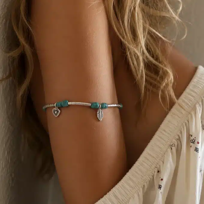 N4465b Bracelet de biceps Argent 925 massif et Turquoises naturelles - Bijoux bracelets femmes en ligne femmes Ninanina