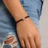 N4467a Bracelet perle Argent 925 massif martelé sur cordon réglable - Bijoux bracelets femmes en ligne Ninanina