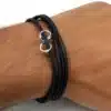 N4469a Bracelet à l'infini argent 925 massif cordon cuir enroulé - Bijoux bracelets mixtes en ligne Ninanina