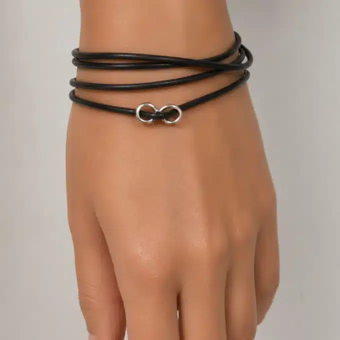 N4469c Bracelet à l'infini argent 925 massif cordon cuir enroulé - Bijoux bracelets mixtes en ligne Ninanina