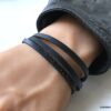 N4472 Bracelet pour papa personnalisé cuir noir 3 rangs - Bijoux Bracelets en ligne Ninanina