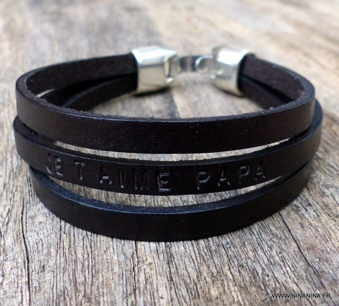 N4472a Bracelet homme cuir personnalisé je t'aime papa - Bijoux Bracelets en ligne Ninanina