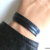 N4472b Bracelet pour papa personnalisé cuir noir 3 rangs - Bijoux Bracelets en ligne Ninanina