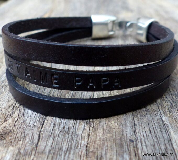 N4472i Bracelet homme cuir personnalisé je t'aime papa - Bijoux Bracelets en ligne Ninanina