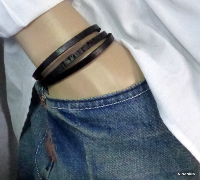 N4472j Bracelet homme cuir 3 rangs personnalisé je t aime papa