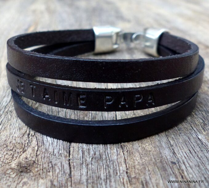 N4472j Bracelet homme cuir personnalisé je t'aime papa - Bijoux Bracelets en ligne Ninanina