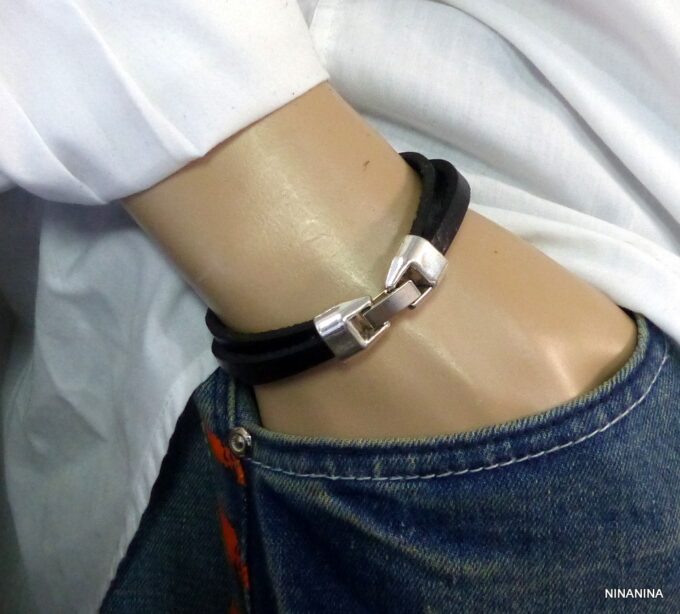 N4472k Bracelet homme cuir 3 rangs personnalisé je t aime papa