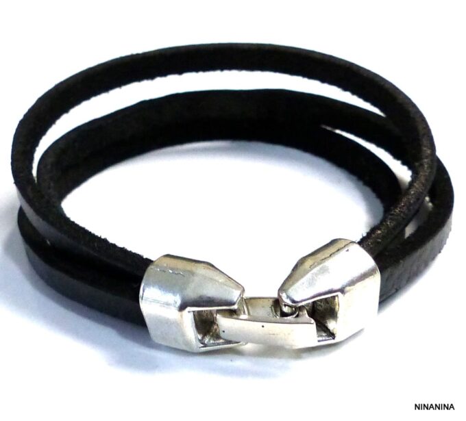 N4472l Bracelet homme cuir 3 rangs personnalisé je t aime papa