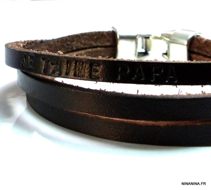 N4472ter Bracelet cuir personnalisé JE T'AIME PAPA