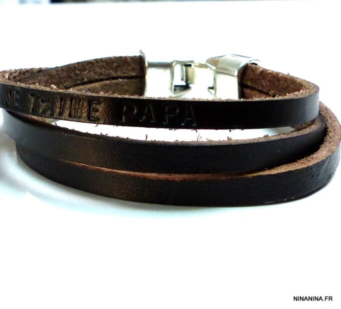 N4472terg Bracelet cuir personnalisé JE T'AIME PAPA