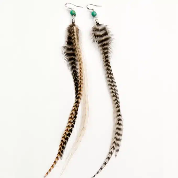 N4476 Boucles d'oreilles plume femme perle turquoise naturelle - Bijoux d'oreille femmes en ligne ninanina