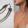 N4476b Boucles d'oreilles plume femme perle turquoise naturelle - Bijoux d'oreille femmes en ligne ninanina