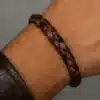 N4487b Bracelet homme cuir tressé marron fermoir Argent 925 massif - Bijoux bracelets hommes en ligne Ninanina