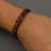 N4487c Bracelet homme cuir tressé marron fermoir Argent 925 massif - Bijoux bracelets hommes en ligne Ninanina