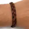 N4487D Bracelet homme cuir tressé marron fermoir Argent 925 massif - Bijoux bracelets hommes en ligne Ninanina