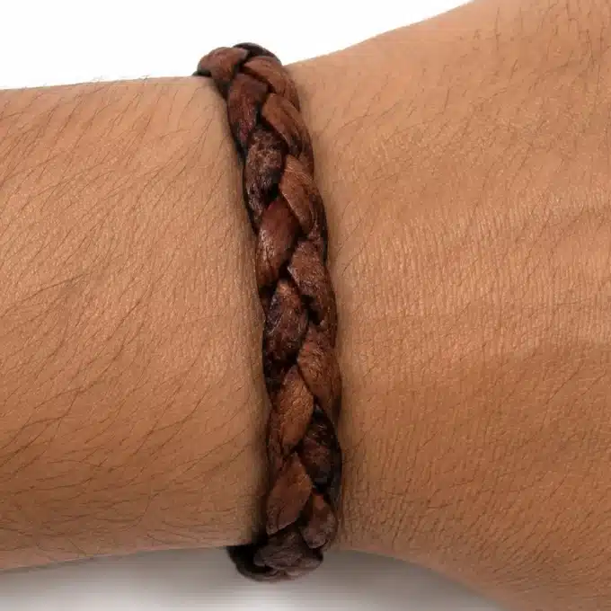 N4487D Bracelet homme cuir tressé marron fermoir Argent 925 massif - Bijoux bracelets hommes en ligne Ninanina