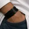 N4488a Bracelet Cuir 3 tours Argent 925 massif personnalisé - Bijoux bracelets hommes en ligne Ninanina