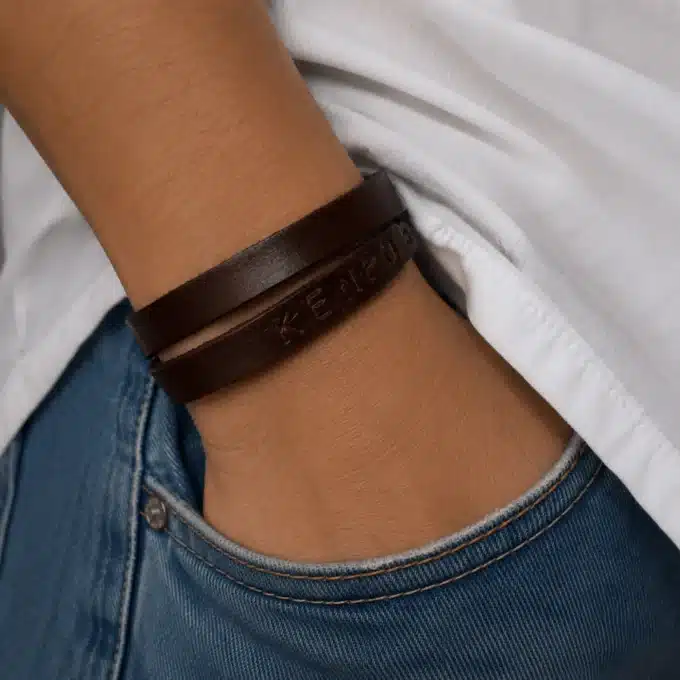 N4489 Bracelet homme personnalisé cuir 2 tours Argent 925 massif - Bijoux bracelets hommes en ligne Ninanina - Copie - Copie