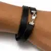 N4489a Bracelet homme personnalisé cuir 2 tours Argent 925 massif - Bijoux bracelets hommes en ligne Ninanina