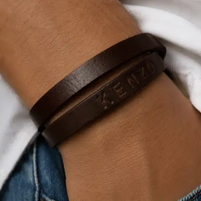 N4489b Bracelet homme personnalisé cuir 2 tours Argent 925 massif - Bijoux bracelets hommes en ligne Ninanina - Copie - Copie
