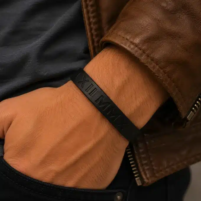 N4490 Bracelet personnalisé chiffres romains cuir Argent 925 homme - Bijoux bracelets hommes en ligne Ninanina