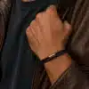 N4497 Bracelet cuir tressé marron homme acier inoxydable doré - Bijoux bracelets hommes en ligne Ninanina