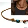 N4500 Collier cordon cuir homme perle os organique bleu turquoise - Bijoux colliers hommes en ligne Ninanina