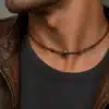 N4500A Collier cordon cuir homme perle os organique bleu turquoise - Bijoux colliers hommes en ligne Ninanina