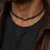 N4503 Collier cuir tressé fermoir Acier inoxydable doré homme - Bijoux colliers hommes en ligne Ninanina