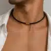 N4503B Collier cuir tressé fermoir Acier inoxydable doré homme - Bijoux colliers hommes en ligne Ninanina