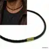 N4503C Collier cuir tressé fermoir Acier inoxydable doré homme - Bijoux colliers hommes en ligne Ninanina