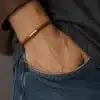 N4505a Bracelet homme cuir fermoir cylindrique Acier doré aimanté - Bijoux bracelets hommes en ligne Ninanina