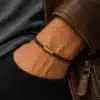 N4505b Bracelet homme cuir fermoir cylindrique Acier doré aimanté - Bijoux bracelets hommes en ligne Ninanina