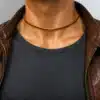 N4506 Collier homme cuir fermoir aimanté Acier inoxydable doré - Bijoux colliers hommes en ligne Ninanina