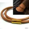 N4506a Bracelet homme gros cordon cuir Acier doré aimanté - Bijoux bracelets hommes en ligne Ninanina