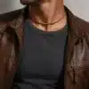 N4506a Collier homme cuir fermoir aimanté Acier inoxydable doré - Bijoux colliers hommes en ligne Ninanina