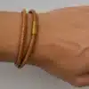 N4506b Bracelet homme gros cordon cuir Acier doré aimanté - Bijoux bracelets hommes en ligne Ninanina