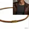 N4506c Collier homme cuir fermoir aimanté Acier inoxydable doré - Bijoux colliers hommes en ligne Ninanina