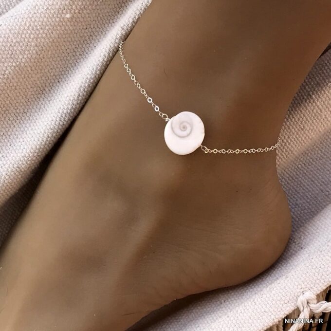 N4518G Bijou oeil de Sainte Lucie – Chaine de cheville coquillage blanc - Bijoux de pied en ligne Ninanina
