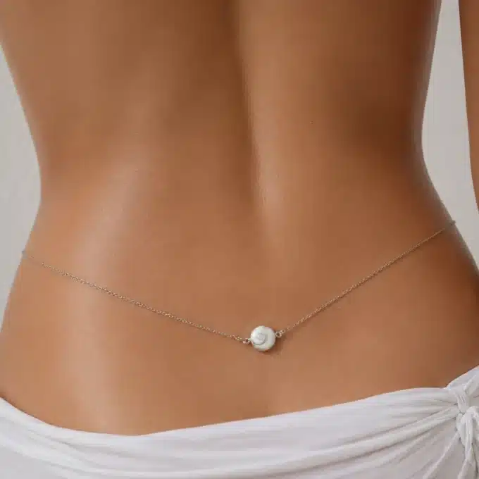 N4529 Chaine de taille Argent oeil de Sainte Lucie - bijou coquillage - Bijoux de corps emmes en ligne Ninanina