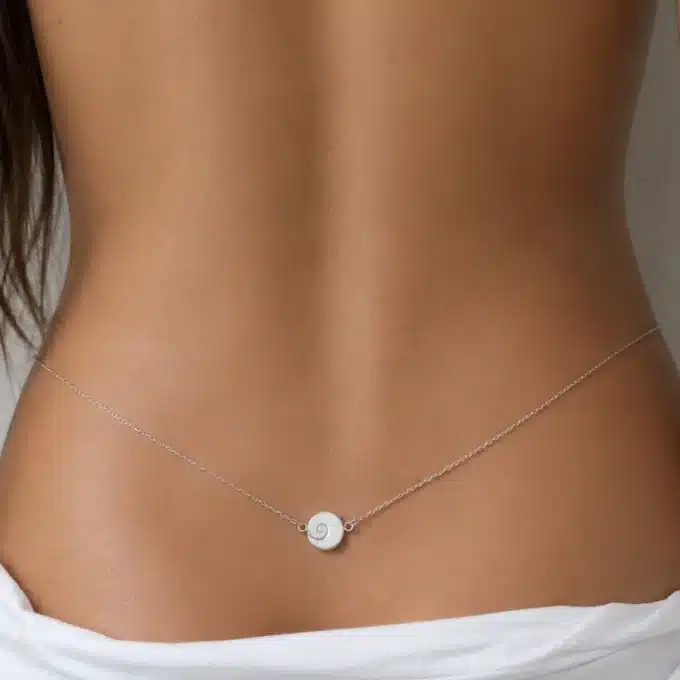 N4529c Chaine de taille Argent oeil de Sainte Lucie - bijou coquillage - Bijoux de corps emmes en ligne Ninanina