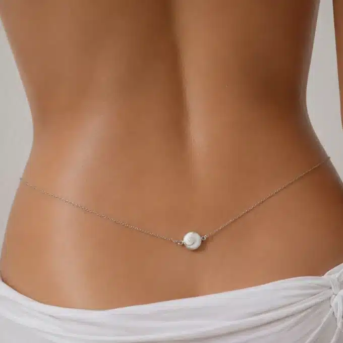 N4529d Chaine de taille Argent oeil de Sainte Lucie - bijou coquillage - Bijoux de corps emmes en ligne Ninanina